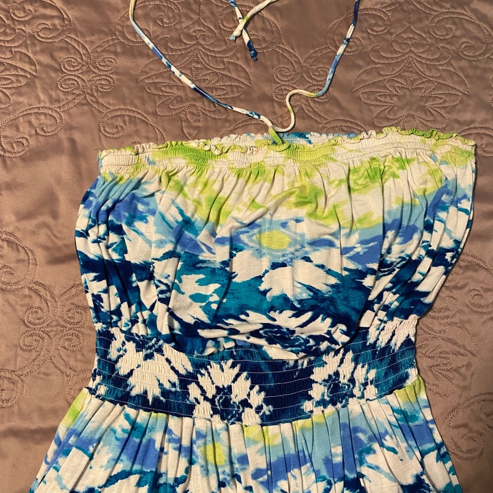 Seven7 Strapless Dress in Blue and Green Floral